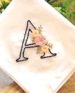 Hand Embroidered 'A' Floral Handkerchief