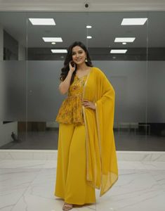 Yellow Printed Kurta with Palazzo Set