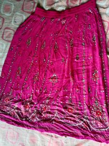 Rajasthani Pink Foil Mirror Work Skirt free size