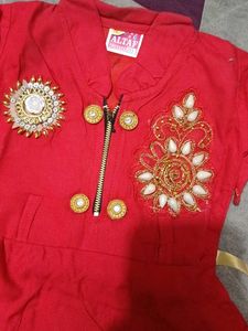 Red Embroidered leggi frock