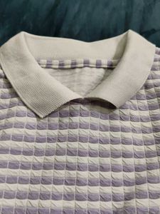 Lavender White Crop Top with Collar