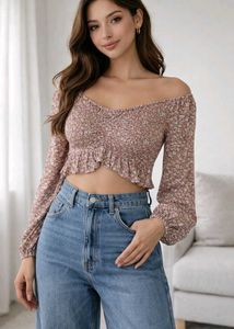 Floral Off-Shoulder Smocked Crop Top