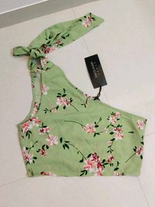 Light Green Floral One-Shoulder Top