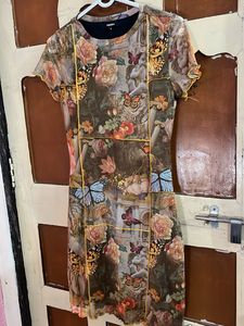 Sheer Butterfly & Floral Print Dress