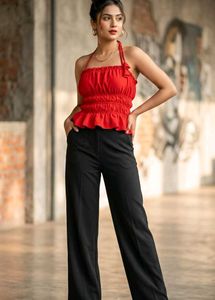 Chic Red Smocked Halter Neck Top