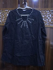 Black Embellished Long Sleeve Top