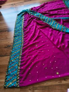 Gorgeous Heavy handwork Pink &amp; Teal Saree