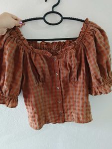 Cute Gingham Puff Sleeve Top