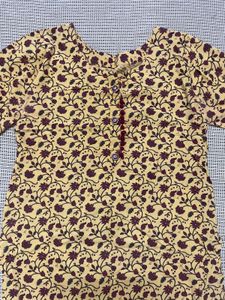 Mustard Yellow Floral Print Kurta Set with Dupatta