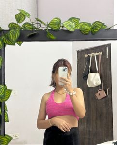 Hot Pink Halter Knit Top