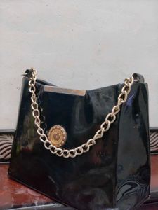 Chic Black Patent Chain Handbag