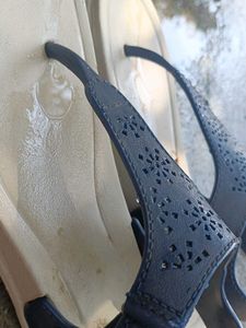 Navy Blue Sandals with Floral Design