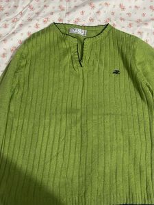 Lime Green Ribbed V-Neck Sweater