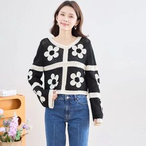 Black &amp; White Crochet Flower Cardigan