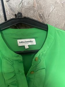 Vibrant Green Ruffle Detail Top