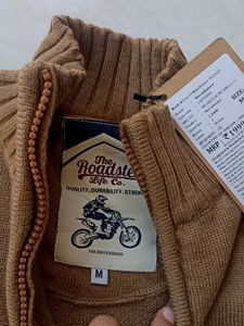 Men's Brown Zip-Up Knit Sweater