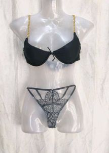 I. Chic Black Bikini Top with Gold Chain Straps