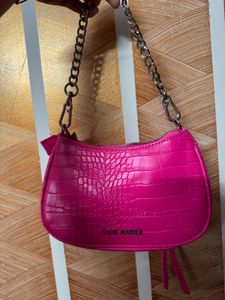 Hot Pink Croc Embossed Shoulder Bag