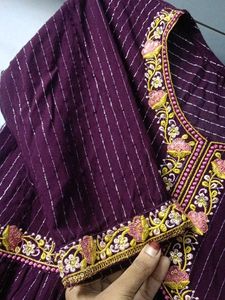 Elegant Purple Striped Kurta pant set