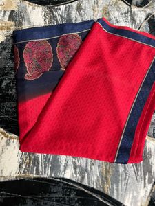 Elegant Red  blue Saree with border