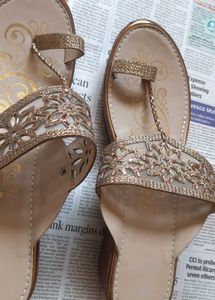Unused Elegant Gold Embellished Sandals