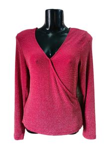 Long Sleeves Glitery Red Wrapped Style Top M & L