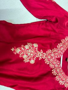 Embroidered Red Kurta set