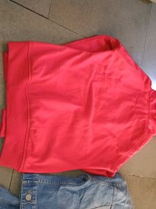 Women’s Jacket Combo | Red Hoodie + Denim Jacke