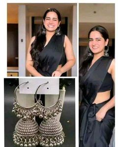 Oxidized Silver Hoop Jhumkis For Girls..