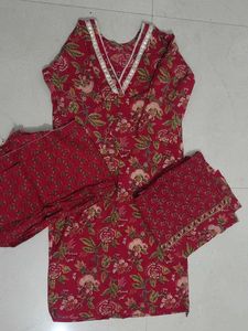 Red Floral Print Kurta Set