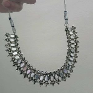 Antique Silver Mirror Choker Necklace