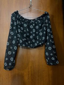 Black Floral Off-Shoulder Crop Top