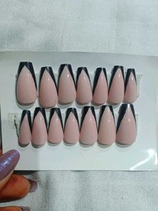 Pink &amp; Black French Tip Press-On Nails