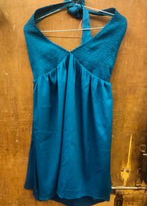 Shein Tie-Up Halter Neck Textured Mini Skater Dres