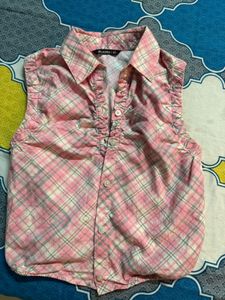 Pink Plaid Sleeveless Crop Top