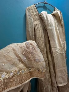 Embellished Silk Anarkali Set with Mirror Dupatta