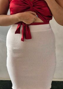 White Ribbed Midi Skirt