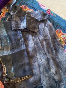 Chic Grey Striped Lahenga Choli Set