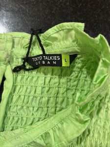 Lime Green Smocked Mock Neck Top