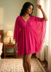Vibrant Pink Flowy Mini kaftan Dress