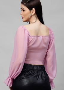 Purple Smocked Square Neck Top