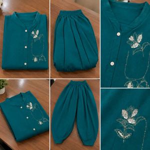 Teal Embroidered Kurta &amp; Patiala Set