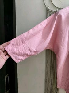 Embroidered Pink Striped Shirt L