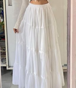 Flowy White Tiered Maxi Skirt