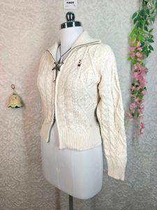Cream Cable Knit Zip-Up Sweater