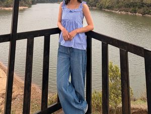 Blue Gingham Ruffled Dress
