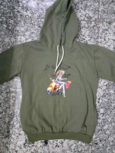 Olive Green Graphic Print Hoodie