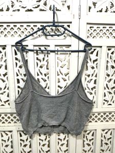 Grey Knit Button-Up Crop Top