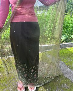 Embellished Olive Green Ethnic Skirt with Dupatta