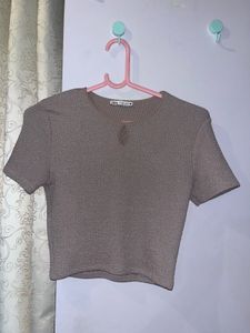 🤍 Zara Textured Knit Top – Taupe/Beige (Size S)